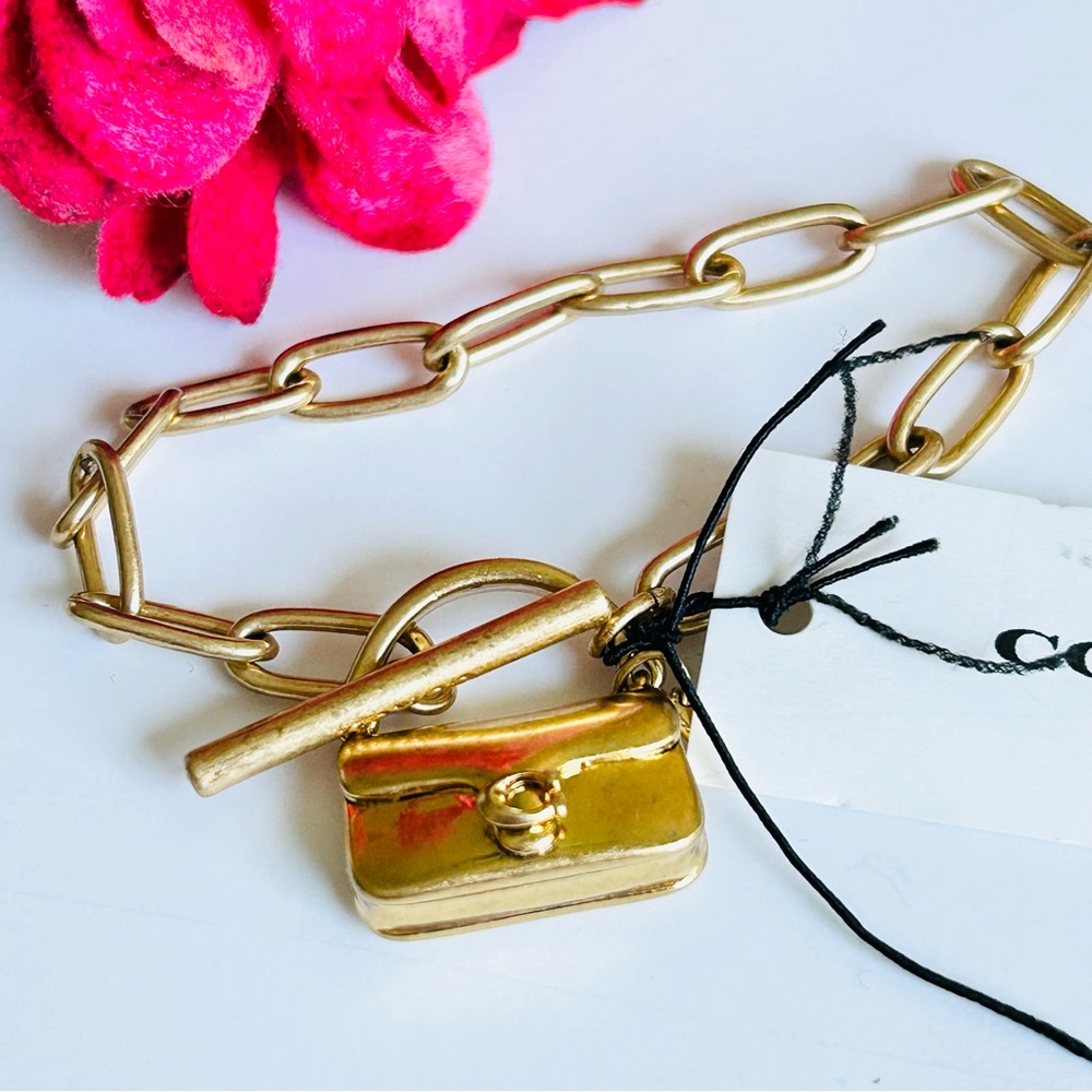 Coach Tabby Mini Handbag Charm Paperclip Chain Link Toggle Bracelet NEW - Picture 3 of 9